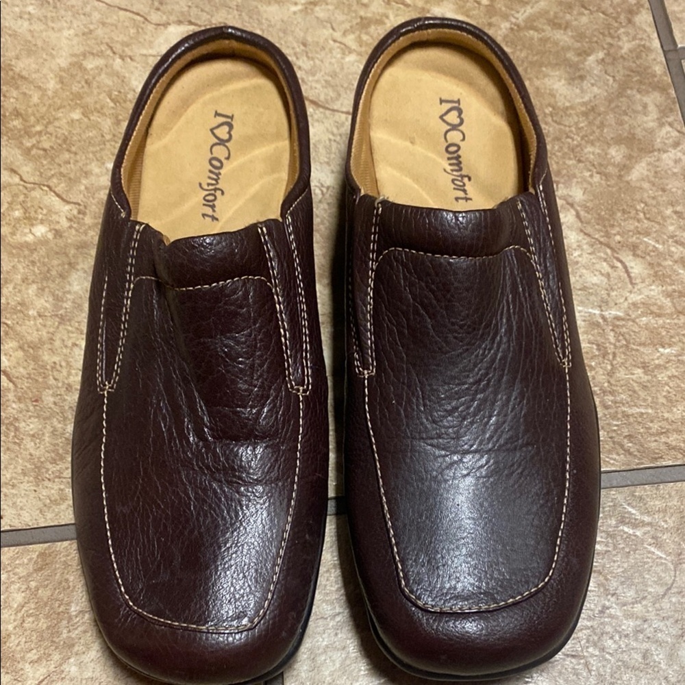 Brown Leather Size 8M Slip-On Loafers with Textured Finish Fall Office Casual